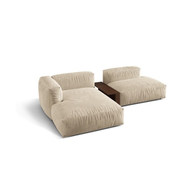 Béžová sametová modulární rohová pohovka (levý roh/s lenoškou) Martina – Micadoni -image-3