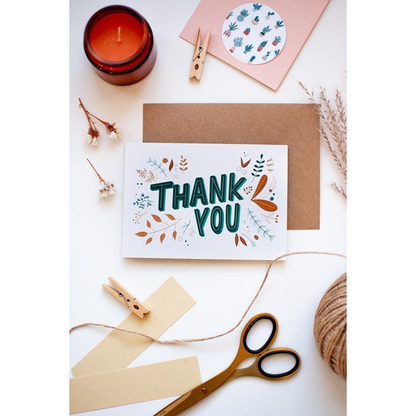 Děkovná kartička z recyklovaného papíru s obálkou Printintin Thank you, formát A6-image-1