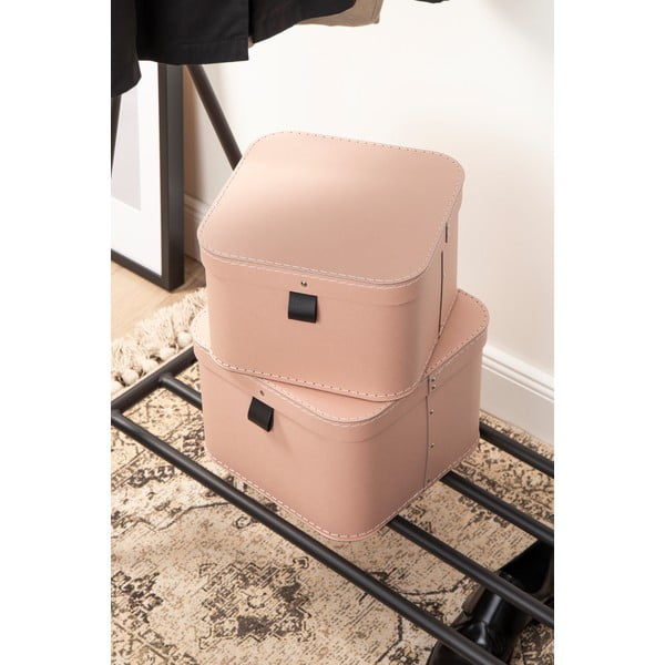 Růžové kartonové úložné boxy v sadě 2 ks s víkem 28,5x28,5x19,5 cm Ludvig Paper Laminate – Bigso-image-3