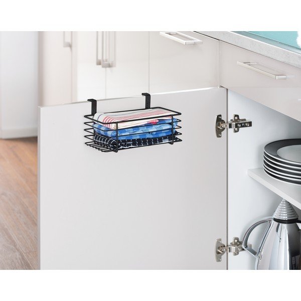 Černý závěsný kovový košík na kuchyňská dvířka Wenko Slim, 24 x 15 cm-image-1