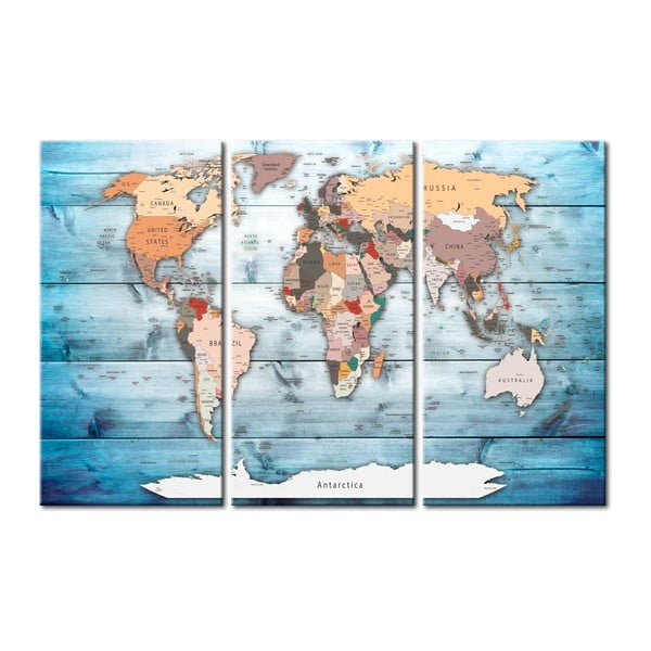 Vícedílná nástěnka s mapou světa Bimago Sapphire Travels, 120 x 80 cm