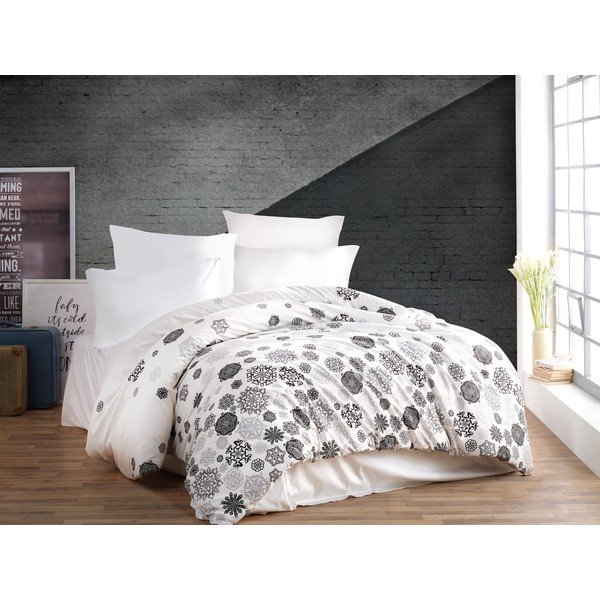 Černo-bílé bavlněné prodloužené povlečení na dvoulůžko 200x220 cm Asir – Mijolnir