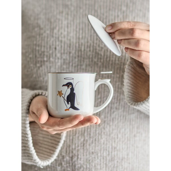 Krémový hrnek s vánočním motivem se sítkem z kameniny 300 ml Valentin – Bloomingville-image-1