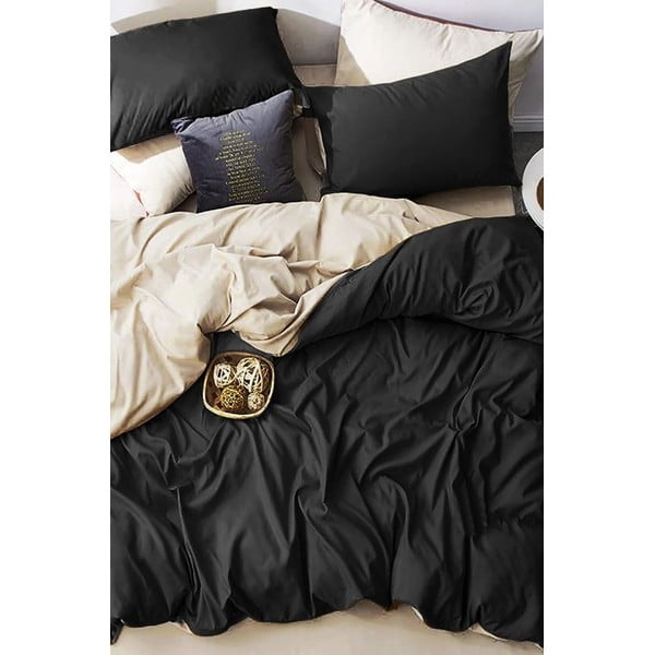 Černo-krémové bavlněné povlečení na dvoulůžko/prodloužené s prostěradlem 200x220 cm – Mila Home-image-3