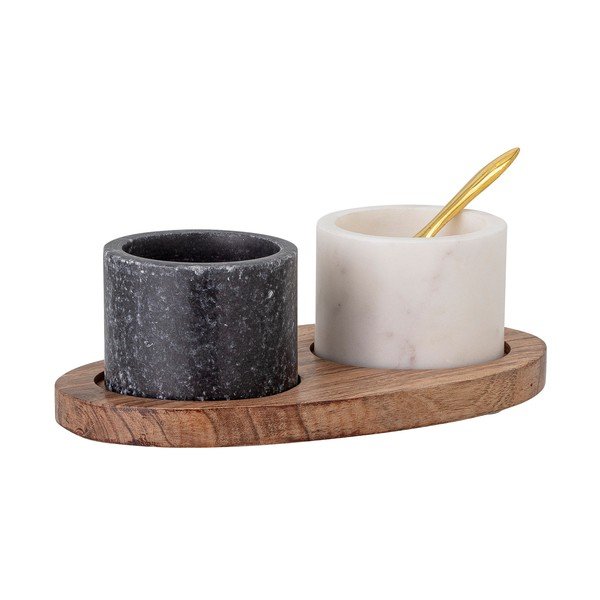 Set mramorové slánky a pepřenky s dřevěným podnosem a lžící Bloomingville Florio-image-1