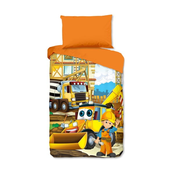Oranžové bavlněné dětské povlečení na jednolůžko 140x200 cm Building – Good Morning