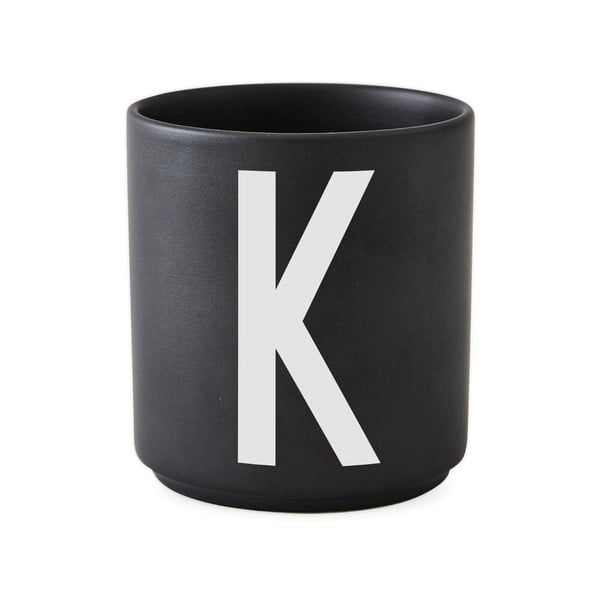 Černý porcelánový hrnek Design Letters Alphabet K, 250 ml