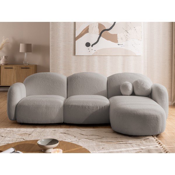 Šedá rohová pohovka z textilie bouclé (pravý roh/s lenoškou) Orbit – Ropez-image-1