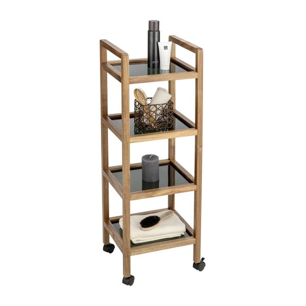 Černý/v přírodní barvě koupelnový regál z masivu akácie 35x101,5 cm Fondi – Wenko-image-2