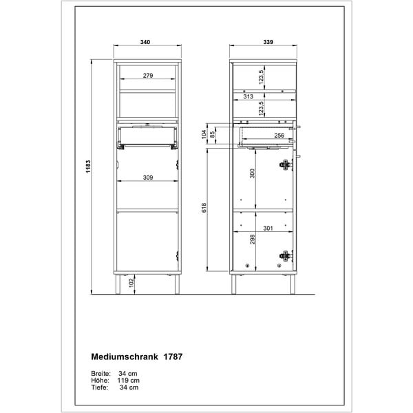 Bílá vysoká koupelnová skříňka v dekoru dubu 34x118 cm Loria - Germania-image-3