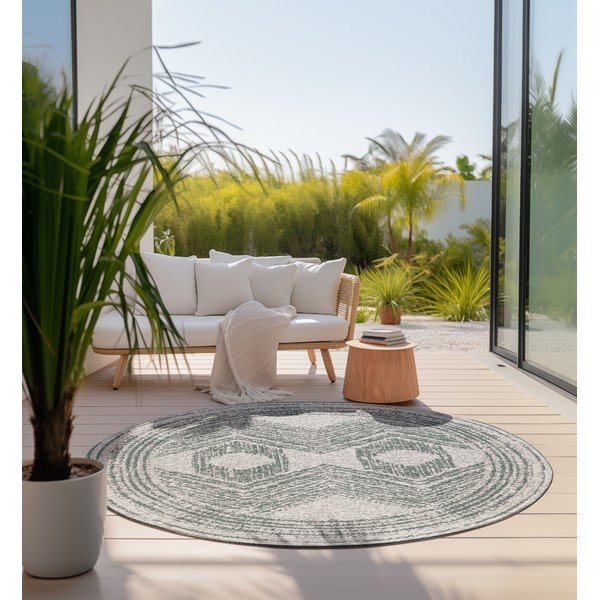 Krémovo-zelený kulatý venkovní koberec ø 140 cm Gemini – Elle Decoration-image-1