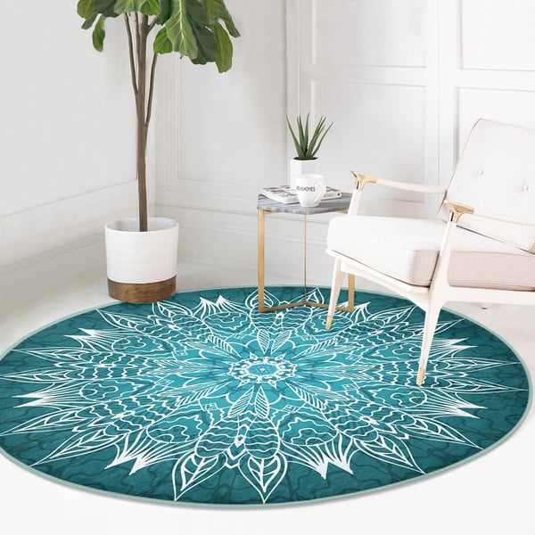 Tyrkysový pratelný kulatý koberec vhodný pro robotické vysavače ø 120 cm Comfort – Mila Home-image-2