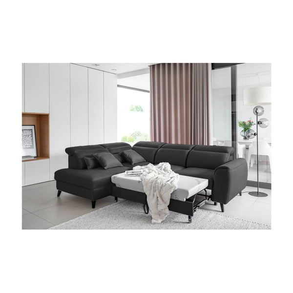 Tmavě šedá sametová rozkládací/s úložným prostorem rohová pohovka (levý roh/do L) Noble – ELTAP-image-4