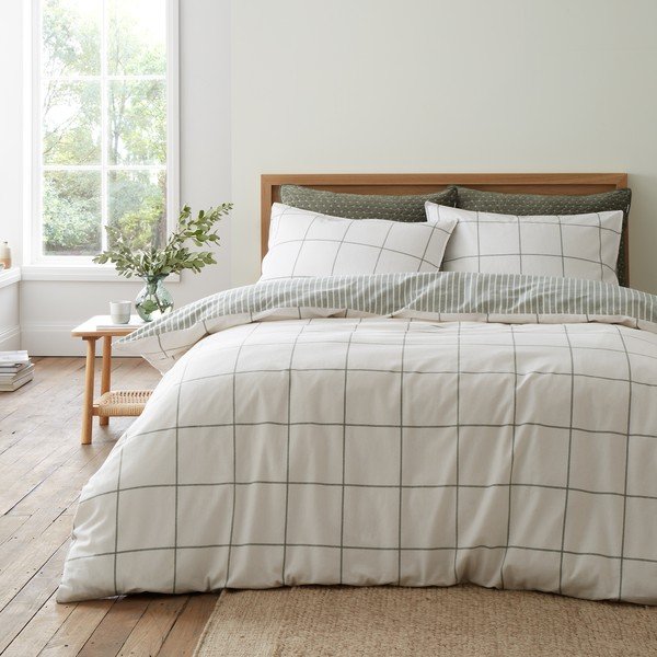 Zelené/krémové flanelové povlečení na dvoulůžko 200x200 cm Brushed Regal Check – Bianca-image-1