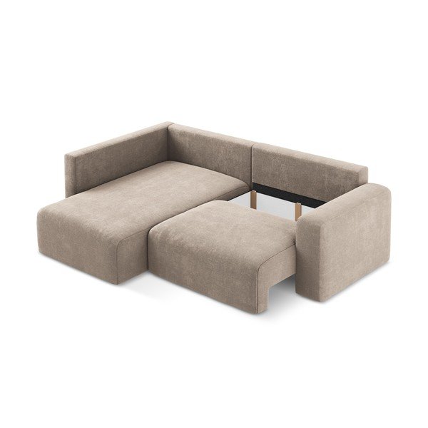 Béžová žinylková rozkládací/s úložným prostorem rohová pohovka (levý roh/do L) Kona – Makamii-image-4