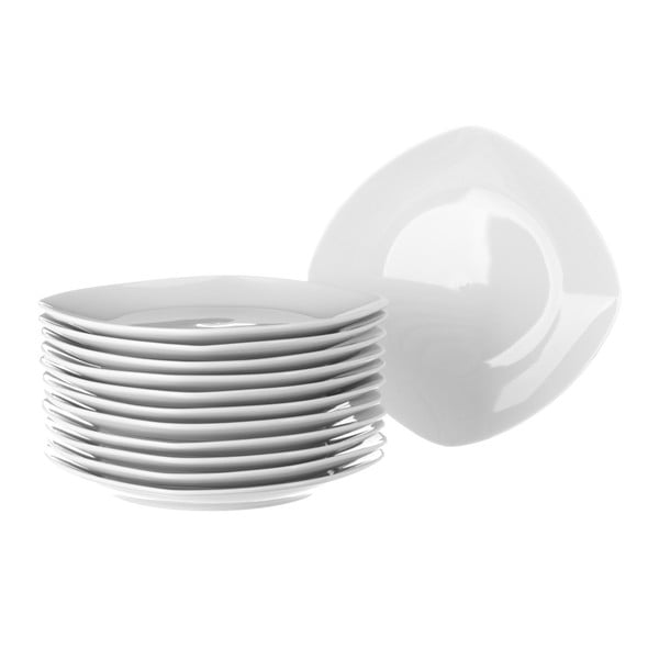 Sada 12 bílých porcelánových talířů Unimasa Cubic, průměr 26,8 cm