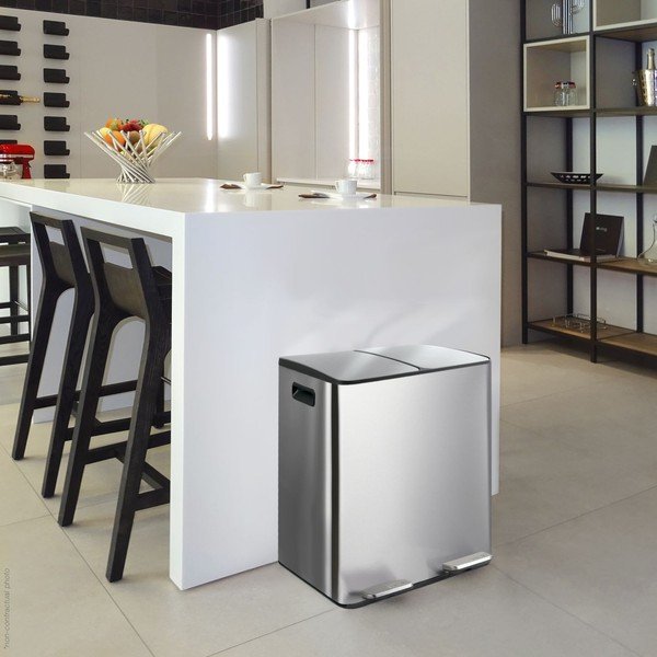 Ocelový odpadkový koš 2x20 l na tříděný odpad/nášlapný v matně stříbrné barvě   Aliya – Spirella-image-1