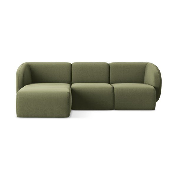 Zelená sametová rohová pohovka (levý roh/s lenoškou) Lani – Makamii