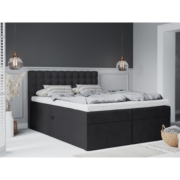 Tmavě šedá boxspring postel s úložným prostorem 180x200 cm Jade – Mazzini Beds-image-4
