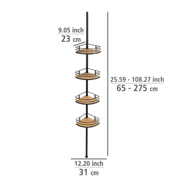 Rohová teleskopická bambusová koupelnová polička v matně černo-přírodní barvě Dolcedo – Wenko-image-4