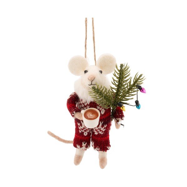 Textilní vánoční ozdoba 9 cm Mouse with Coffee – Sass & Belle