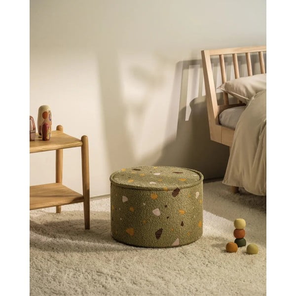 Zelený dětský puf z textilie bouclé/žinylkový Terrazzo – Wigiwama-image-1