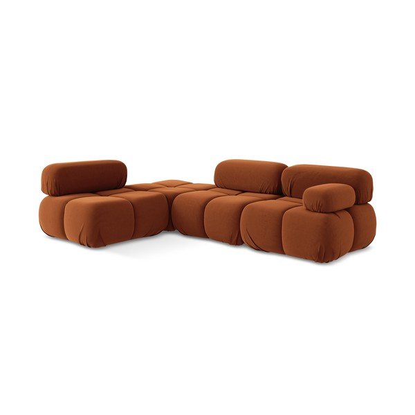 Oranžová sametová modulární rohová pohovka (levý roh) Lokua – Makamii-image-3