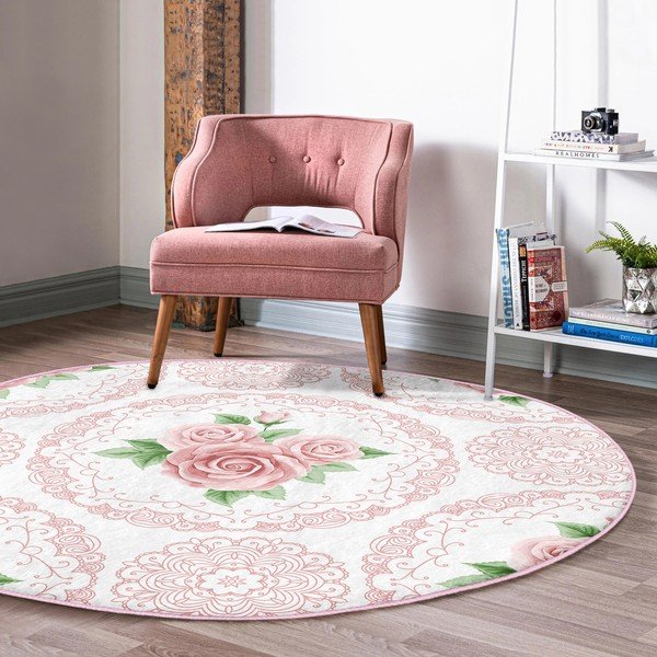 Světle růžový pratelný kulatý koberec vhodný pro robotické vysavače ø 120 cm Comfort – Mila Home-image-4