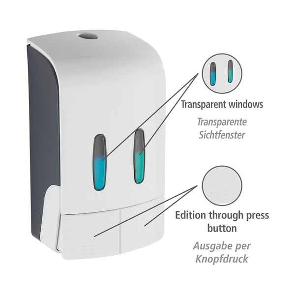 Bílý nástěnný plastový dávkovač mýdla 0.96 l Tartas – Wenko-image-4