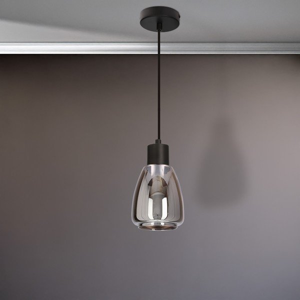 Černé závěsné svítidlo se skleněným stínidlem ø 12 cm Moldo – Candellux Lighting-image-4