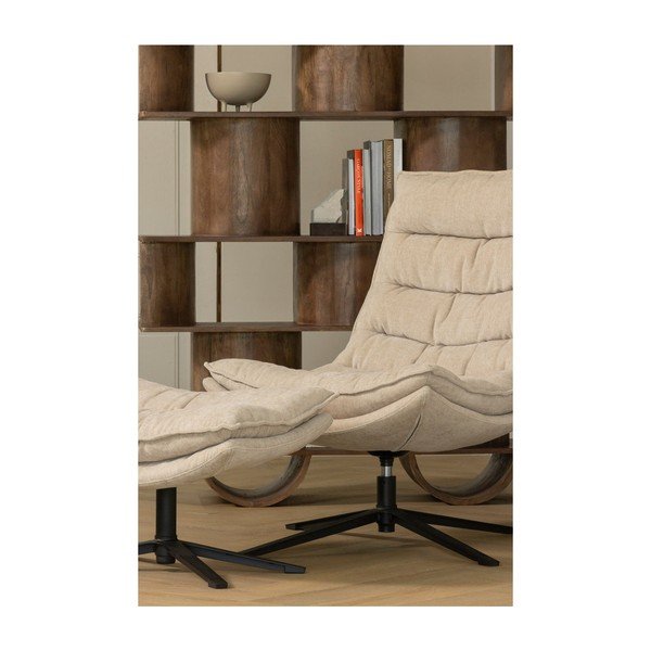 Otočné žinylkové křeslo s podnožkou v přírodní barvě Kube – WOOOD-image-1