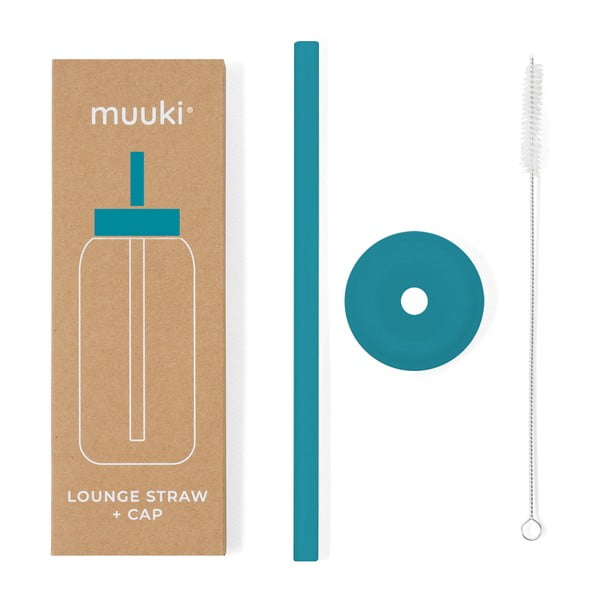 Silikonové brčko s čistícím kartáčkem/s víčkem Tahiti Blue – Muuki