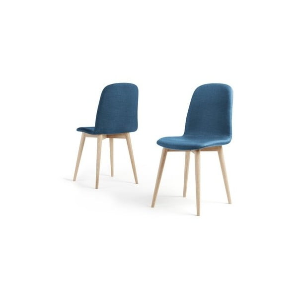 Sada 2 tmavě modrých jídelních židlí s nohami z masivního dubového dřeva WOOD AND VISION Basic