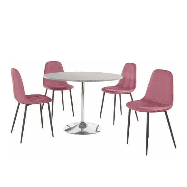 Sada kulatého jídelního stolu a 4 růžových židlí Støraa Terri Concrete