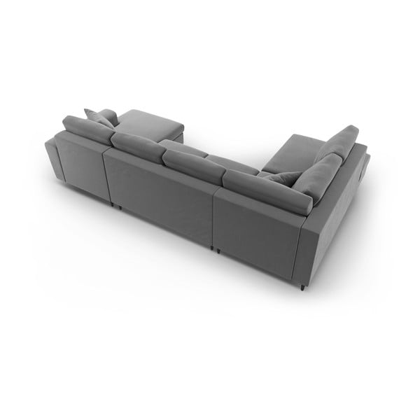 Světle šedá sametová rozkládací/s úložným prostorem rohová pohovka (levý roh/do "U") Kyoto – Cosmopolitan Design-image-4