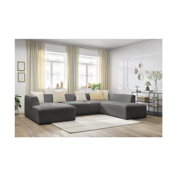 Tmavě šedá modulární rohová pohovka z textilie bouclé (pravý roh/do "U") Megeve – Bobochic Paris-image-1