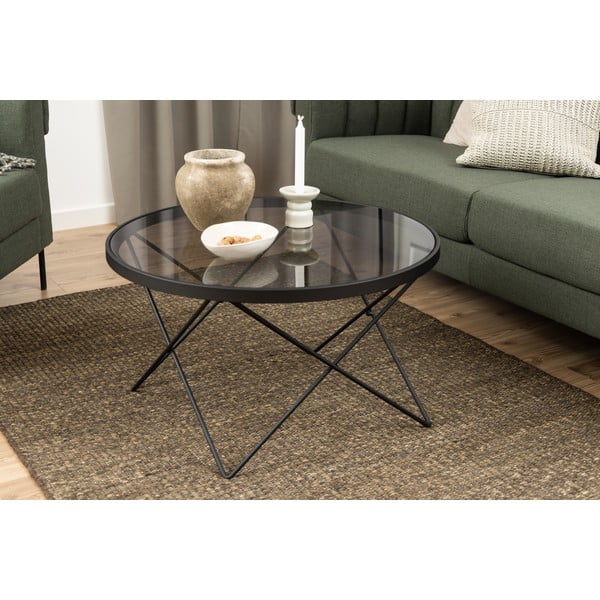 Černý konferenční stolek se skleněnou deskou ø 80 cm Cuxton – Actona-image-1