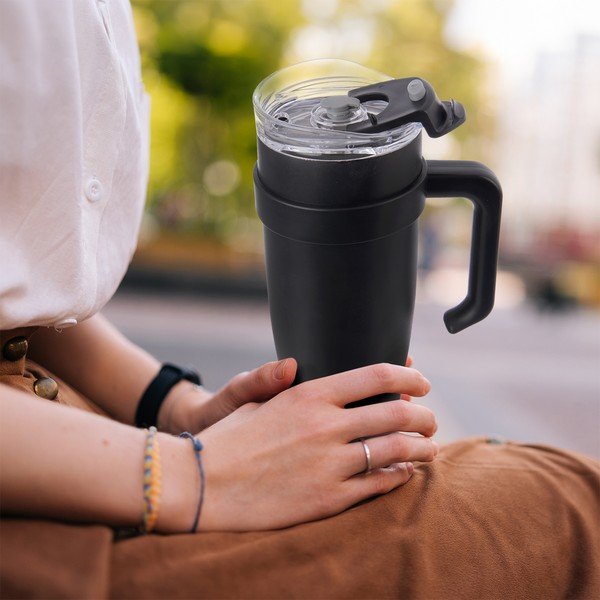 Černý termo hrnek s brčkem 1,2 l Termo – Orion-image-1