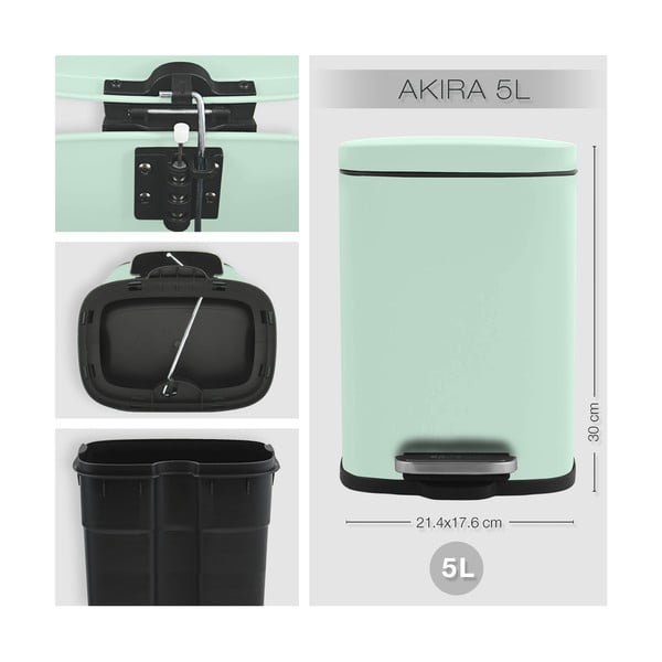 Nášlapný ocelový odpadkový koš v mentolové barvě 5 l   Akira – Spirella-image-4