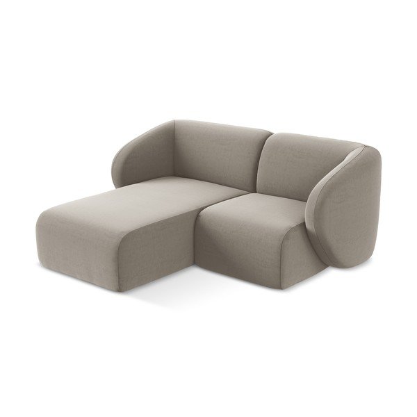 Světle hnědá sametová rohová pohovka (levý roh/s lenoškou) Lani – Makamii-image-2