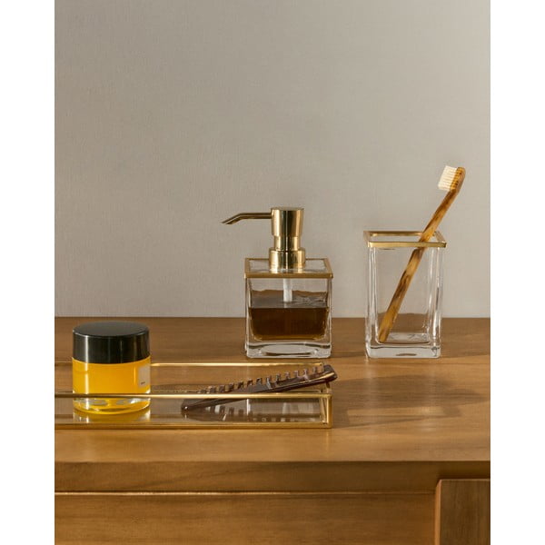 Skleněný kelímek na zubní kartáčky ve zlaté barvě Soanet – Kave Home-image-1