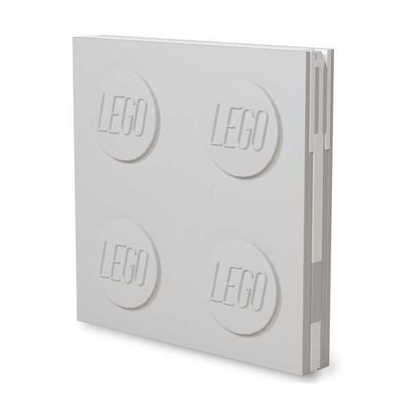 Světle šedý čtvercový zápisník s gelovým perem LEGO®, 15,9 x 15,9 cm