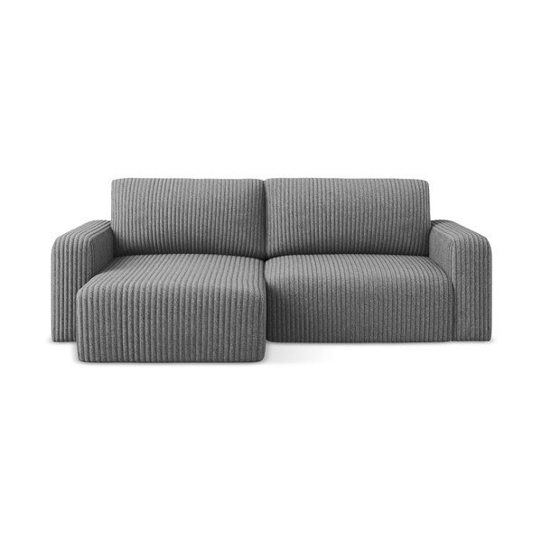 Šedá manšestrová rozkládací/s úložným prostorem rohová pohovka (levý roh/s lenoškou) Kona – Makamii