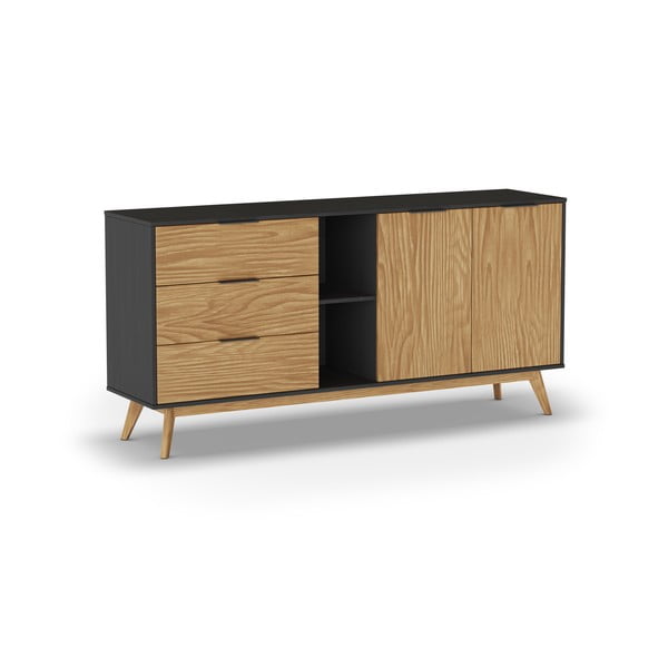 Černá/přírodní nízká komoda z borovicového dřeva 165x80 cm Lavis – Marckeric-image-3