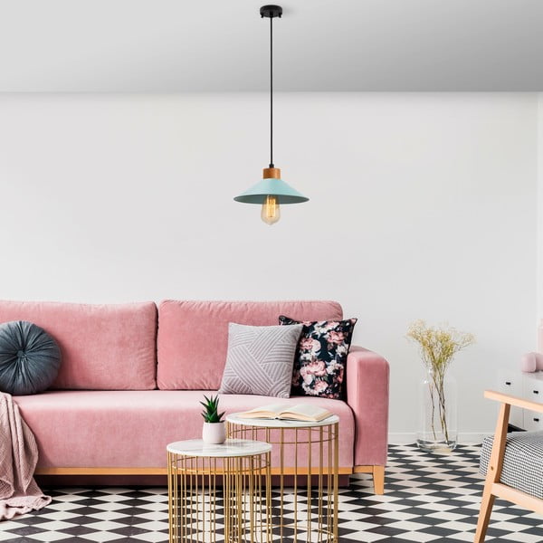 Tyrkysové/v přírodní barvě závěsné svítidlo s kovovým stínidlem ø 24 cm Manavgat – Opviq lights-image-3