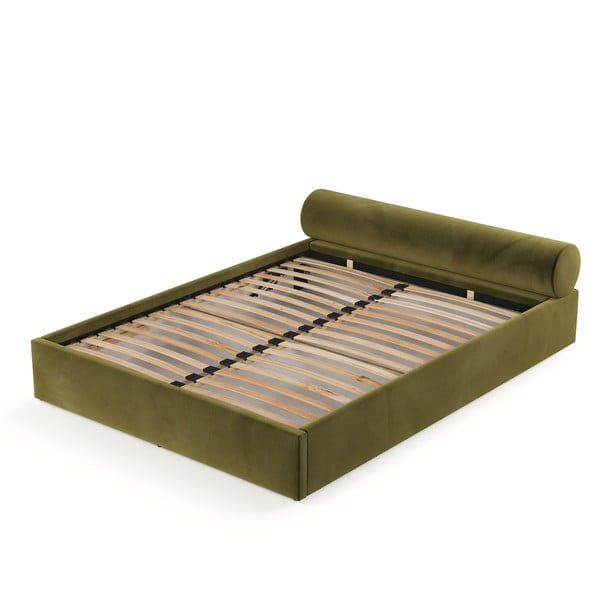 Tmavě zelená čalouněná dvoulůžková postel s úložným prostorem s roštem 160x200 cm Solvo – Maison de Rêve-image-2