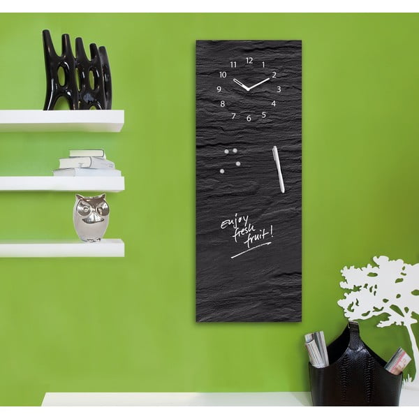 Magnetická tabule s hodinami Eurographic Black Slate, 30 x 80 cm