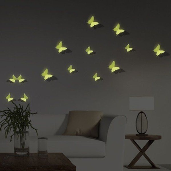 Sada 12 ve tmě svítících 3D samolepek Ambiance Butterflies