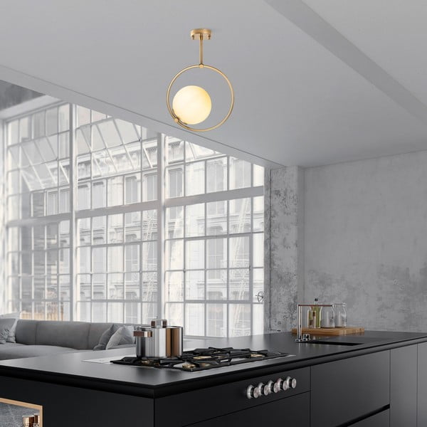 Bílé/v mosazné barvě stropní svítidlo se skleněným stínidlem 39x26 cm Dolunay – Opviq lights-image-3