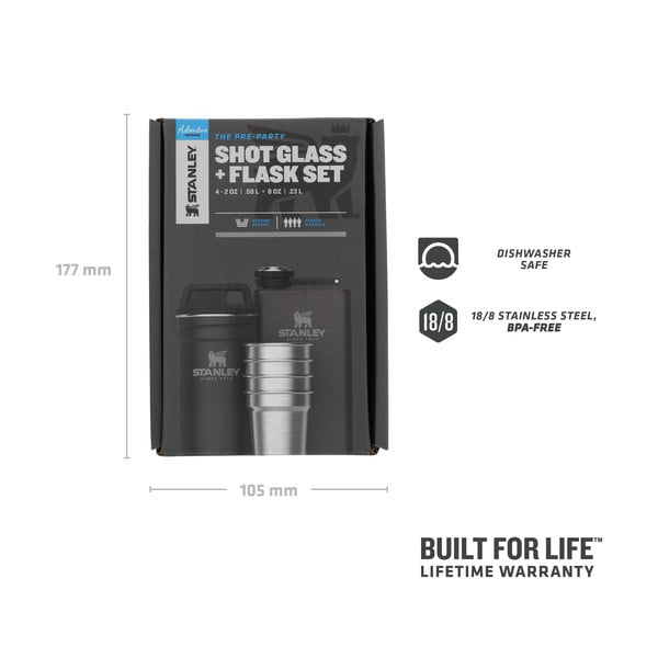 Černý set placatky a panáků 6 ks z nerezové oceli 250 ml Adventure Black – Stanley-image-1